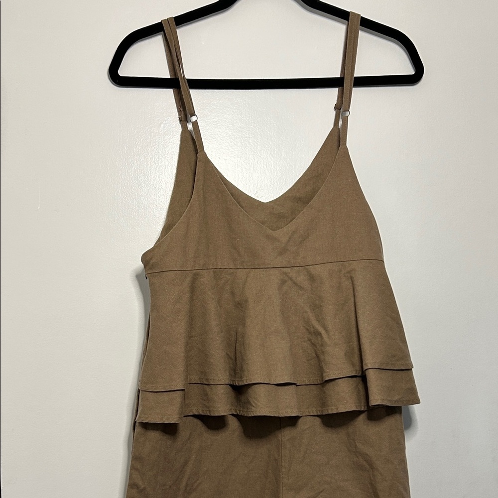 Elegant Khaki Jumpsuit Linen Cotton Blend Size M - Picture 7 of 13